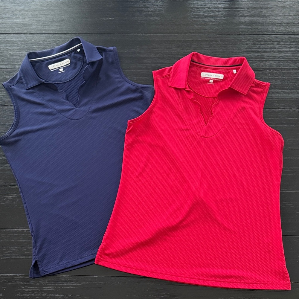 Pebble Beach Sleeveless Dry Luxe Performance Polo Set of 2 Large